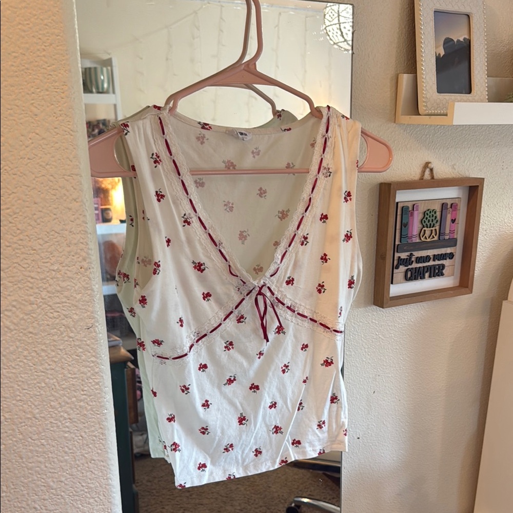Cotton On Floral Sleeveless Top with Red Accents